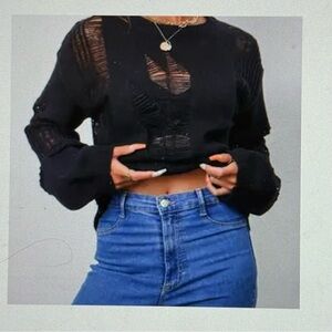 Black Ripped Distressed Knit Sweater